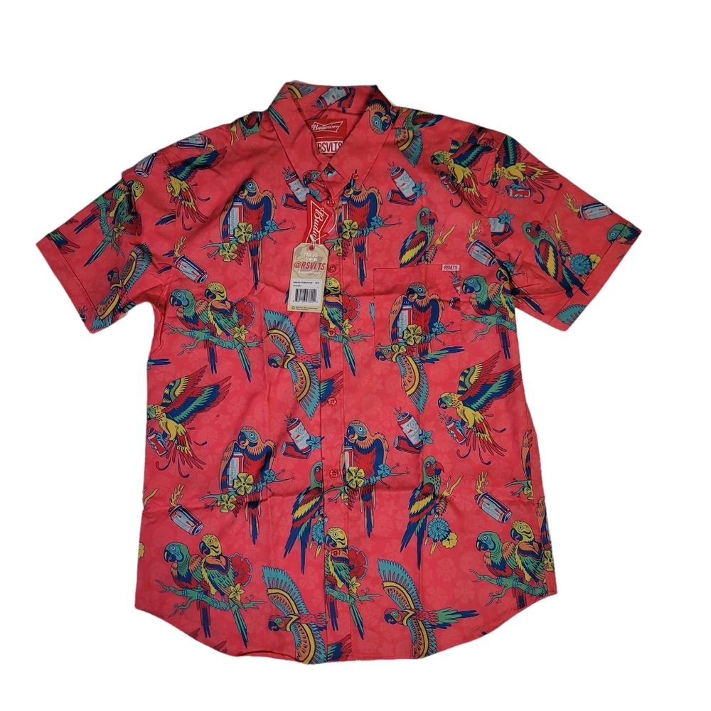 RSVLTS Budweiser Polly Want A Beer Button Up Short Sleeve Shirt